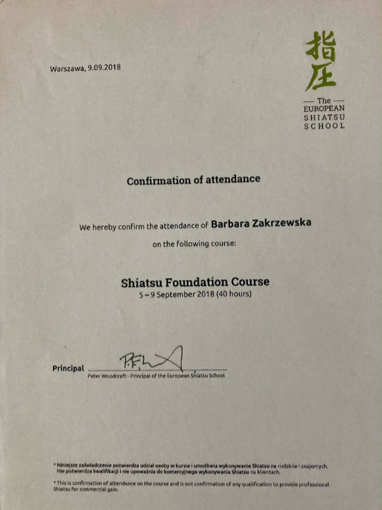 Shiatsu Course- Barbara Zakrzewska